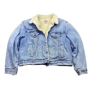 VTG Levis Sherpa Lined Denim Trucker Jacket Light Wash Mens 48 R Grunge USA